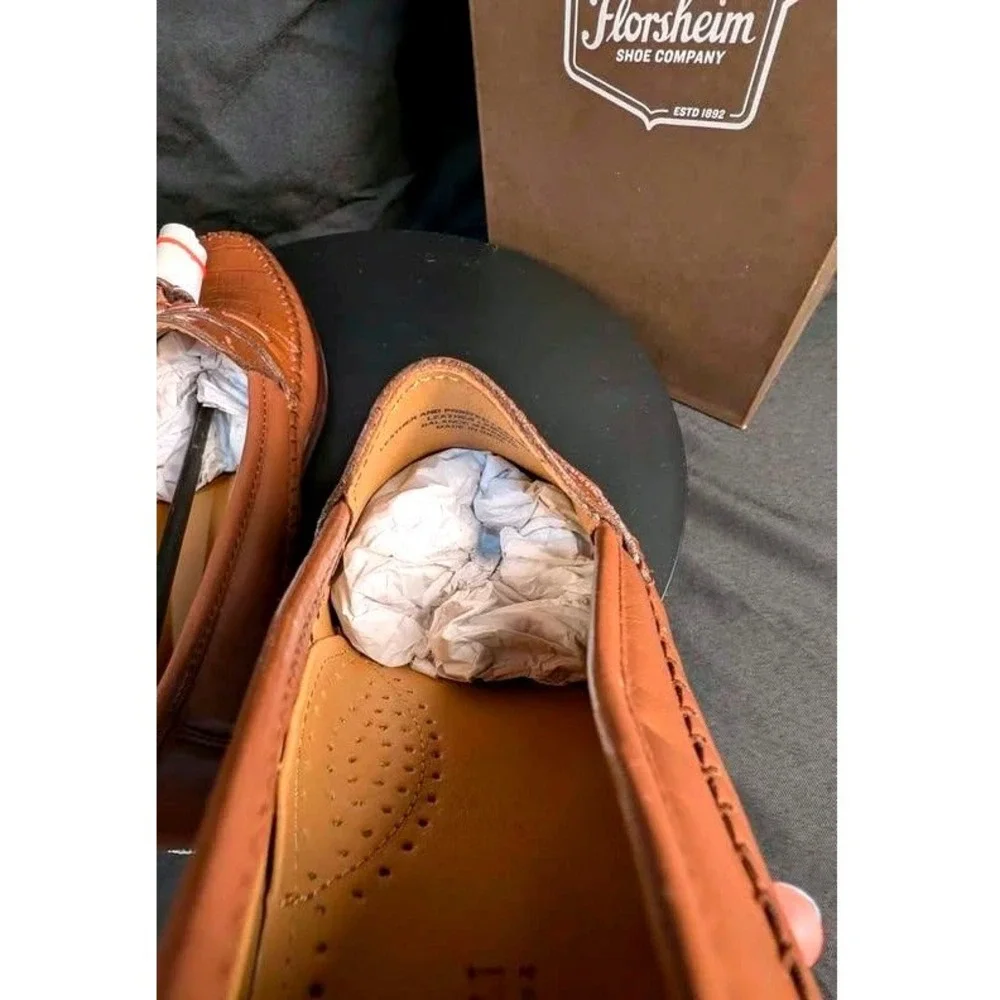NIB~Florsheim Pisa 18469 Cognac Leather Croc Print Tassel Loafers~Men's Size 8 D